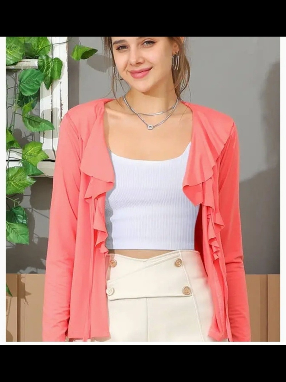 Ninexis Coral Ruffle Tie-Front Women's Top - Picture 7 of 7